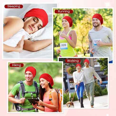 Hicarer 8 عبوات قبعة صغيرة للركض قبعات صغيرة ناعمة خفيفة الوزن للجنسين غطاء رأس للعلاج الكيميائي للسرطان قبعة جمجمة قبعات نوم للنساء والرجال (أحمر) in Saudi Arabia