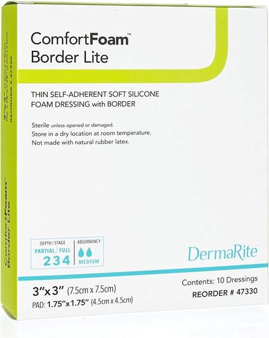 Dermarite Industries رغوة مريحة مع الحدود، رغوة خفيفة رقيقة مع السيليكون، 3x3، 10 العد in Kuwait