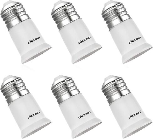 DiCUNO E26 to E26 Socket Extender-3CM/1.18 Inch Extension, 165℃ Heat-Resistant No Fire Hazard, Standard Medium E26 Light Bulb Socket Extension 6-Pack in Saudi Arabia