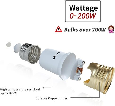 DiCUNO E26 to E26 Socket Extender-3CM/1.18 Inch Extension, 165℃ Heat-Resistant No Fire Hazard, Standard Medium E26 Light Bulb Socket Extension 6-Pack in Saudi Arabia