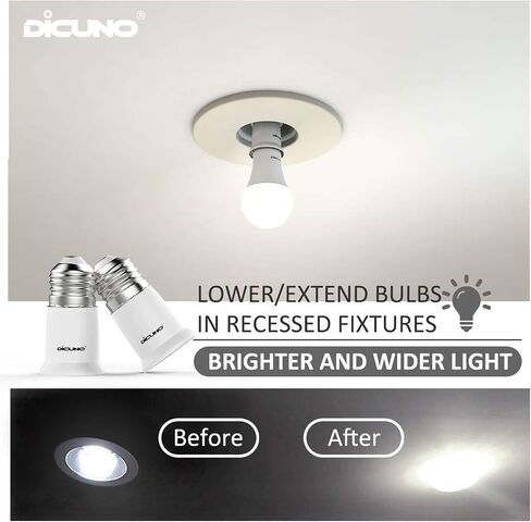 DiCUNO E26 to E26 Socket Extender-3CM/1.18 Inch Extension, 165℃ Heat-Resistant No Fire Hazard, Standard Medium E26 Light Bulb Socket Extension 6-Pack in Saudi Arabia