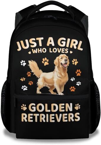 حقيبة ظهر Golden Retriever للأطفال البنات، حقيبة ظهر لطيفة مقاس 16 بوصة للمدرسة، حقيبة كتب سوداء خفيفة الوزن ذات سعة كبيرة للطلاب من سن 6 إلى 8 سنوات in Kuwait