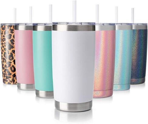 CIVAGO 20oz Tumbler with Lid and Straw, Stainless Steel Vacuum Insulated Coffee Tumbler Cup, Double Wall Powder Coated Travel Mug (White, 1 Pack) in Saudi Arabia