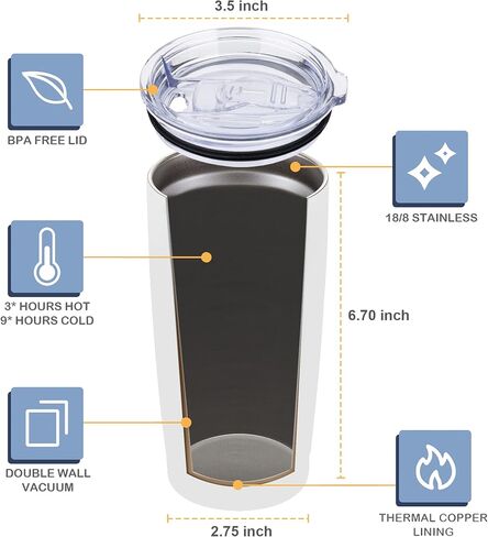 CIVAGO 20oz Tumbler with Lid and Straw, Stainless Steel Vacuum Insulated Coffee Tumbler Cup, Double Wall Powder Coated Travel Mug (White, 1 Pack) in Saudi Arabia
