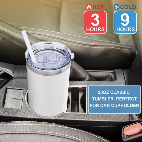 CIVAGO 20oz Tumbler with Lid and Straw, Stainless Steel Vacuum Insulated Coffee Tumbler Cup, Double Wall Powder Coated Travel Mug (White, 1 Pack) in Saudi Arabia
