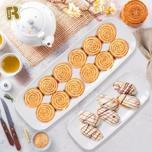 R-kay 4 Pack Plastic Serving Trays for Party - White Serving Tray 17 by 6.5 in - Heavy Duty Dessert Trays for Food - Rectangular Party Serving Trays - Premium Party Trays - White Platters in Saudi Arabia