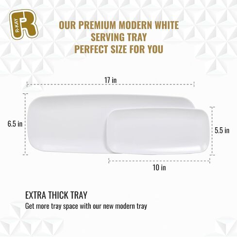 R-kay 4 Pack Plastic Serving Trays for Party - White Serving Tray 17 by 6.5 in - Heavy Duty Dessert Trays for Food - Rectangular Party Serving Trays - Premium Party Trays - White Platters in Saudi Arabia