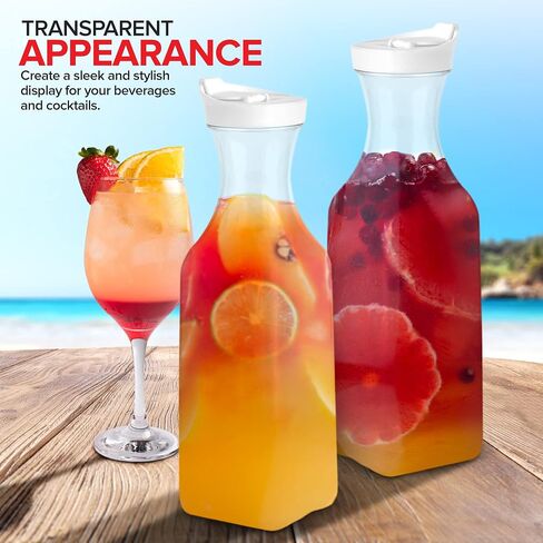 Plastic Juice Carafe with Lids (Set of 2) 50 oz Carafes for Mimosa Bar, Drink Pitcher with Lid, Water Bottle, Milk Container, Clear Beverage Containers for Fridge, Pantry Storage, Square Pitchers in Saudi Arabia