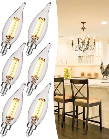 OMED E12 Candelabra LED Light Bulbs 100W Equivalent, 2200K Soft Yellow, Dimmable LED Chandelier Light Bulbs, 7W 1000 Lumen Amber LED Candle Light Bulbs for Living Room, Light Fixture, 2 Pack in Saudi Arabia