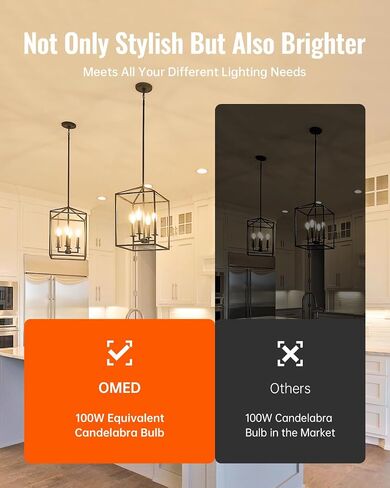 OMED E12 Candelabra LED Light Bulbs 100W Equivalent, 2200K Soft Yellow, Dimmable LED Chandelier Light Bulbs, 7W 1000 Lumen Amber LED Candle Light Bulbs for Living Room, Light Fixture, 2 Pack in Saudi Arabia
