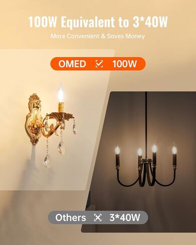 OMED E12 Candelabra LED Light Bulbs 100W Equivalent, 2200K Soft Yellow, Dimmable LED Chandelier Light Bulbs, 7W 1000 Lumen Amber LED Candle Light Bulbs for Living Room, Light Fixture, 2 Pack in Saudi Arabia