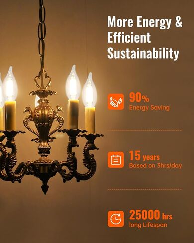 OMED E12 Candelabra LED Light Bulbs 100W Equivalent, 2200K Soft Yellow, Dimmable LED Chandelier Light Bulbs, 7W 1000 Lumen Amber LED Candle Light Bulbs for Living Room, Light Fixture, 2 Pack in Saudi Arabia