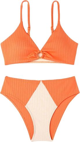 Milumia Girl's Two Piece Swimsuit Color Block Cut Out V Neck Bikini Set in Saudi Arabia