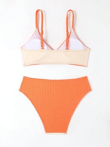 Milumia Girl's Two Piece Swimsuit Color Block Cut Out V Neck Bikini Set in Saudi Arabia