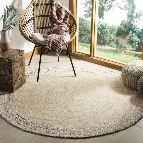 SAFAVIEH Cape Cod Collection Area Rug - 3' Round, Ivory & Light Beige, Handmade Braided Jute, Ideal for High Traffic Areas in Living Room, Bedroom (CAP207B) in Saudi Arabia