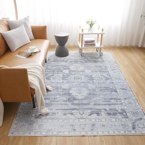 Poboton Vintage Area Rug 6x9 Blue Soft Oriental Rug for Bedroom Low-Pile Rug for Entryway Antique Non-Slip Rug for Living Room Washable Carpet for Kitchen Room Old-Fashioned Bedroom Rug in Saudi Arabia