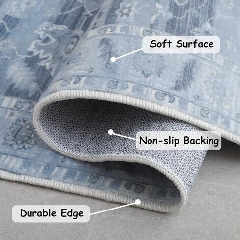 Poboton Vintage Area Rug 6x9 Blue Soft Oriental Rug for Bedroom Low-Pile Rug for Entryway Antique Non-Slip Rug for Living Room Washable Carpet for Kitchen Room Old-Fashioned Bedroom Rug in Saudi Arabia