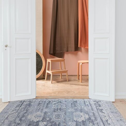 Poboton Vintage Area Rug 6x9 Blue Soft Oriental Rug for Bedroom Low-Pile Rug for Entryway Antique Non-Slip Rug for Living Room Washable Carpet for Kitchen Room Old-Fashioned Bedroom Rug in Saudi Arabia