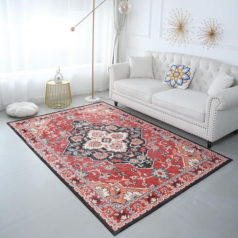 Poboton Vintage Area Rug 6x9 Blue Soft Oriental Rug for Bedroom Low-Pile Rug for Entryway Antique Non-Slip Rug for Living Room Washable Carpet for Kitchen Room Old-Fashioned Bedroom Rug in Saudi Arabia