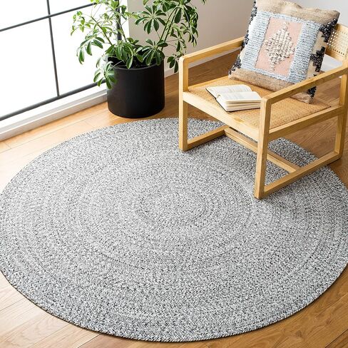 SAFAVIEH Braided Collection Area Rug - 3' Round, Black, Flat Weave Cotton Design, Easy Care, Ideal for High Traffic Areas in Living Room, Bedroom (BRD351Z) in Saudi Arabia