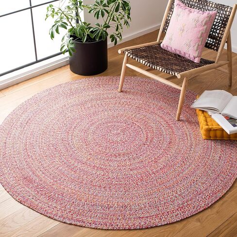 SAFAVIEH Braided Collection Area Rug - 3' Round, Black, Flat Weave Cotton Design, Easy Care, Ideal for High Traffic Areas in Living Room, Bedroom (BRD351Z) in Saudi Arabia