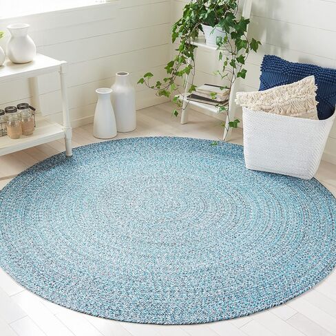 SAFAVIEH Braided Collection Area Rug - 3' Round, Black, Flat Weave Cotton Design, Easy Care, Ideal for High Traffic Areas in Living Room, Bedroom (BRD351Z) in Saudi Arabia