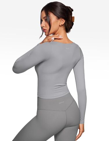 Womens V-Neck Long Sleeve Workout Crop Tops Slim Fit Padded Athletic Shirts Casual Yoga Gym Tops in Saudi Arabia