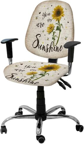 Computer Office Chair Cover - Sunshine Quotes Sunflowers and Bees,Split Protective Stretchable Desk Chair Seat Covers,Washable Universal Slipcover for Rotating Chair,Vintage Letter Texture in Saudi Arabia