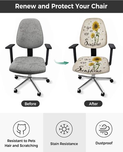 Computer Office Chair Cover - Sunshine Quotes Sunflowers and Bees,Split Protective Stretchable Desk Chair Seat Covers,Washable Universal Slipcover for Rotating Chair,Vintage Letter Texture in Saudi Arabia