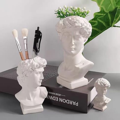 Statue of david Greek statue decor small Head Vase Cute Room Decor dark academia room decor Vases for flowers house decor Holder Room Decorfor Home Decor 1 large&1 small(6.5x3.5 & 2.55*1.57)inch in Saudi Arabia