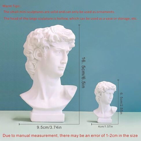 Statue of david Greek statue decor small Head Vase Cute Room Decor dark academia room decor Vases for flowers house decor Holder Room Decorfor Home Decor 1 large&1 small(6.5x3.5 & 2.55*1.57)inch in Saudi Arabia