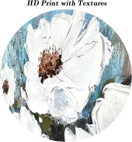 Elegant Floral Canvas Wall Art for Living Room White and Blue Flower Aesthetic Pictures Textured Painting Bedroom Wall Decor 40x20 Inches in Saudi Arabia