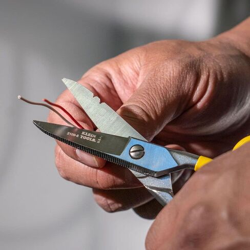Klein Tools 2100-8 Scissors, Made in USA, Electrician Free Fall Snips, Stainless Steel Cut 19 and 23 AWG Electrical Communication Wire, Cable and Cordage in Kuwait