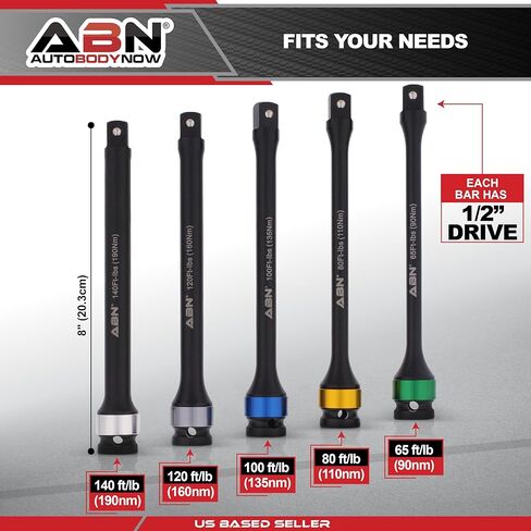 ABN 1/2in محرك 8in طويل مرمز بالألوان الحد من عزم الدوران المقبس تمديد بار 5 قطعة مجموعة أدوات 65-140 قدم/رطل مجموعة in Saudi Arabia