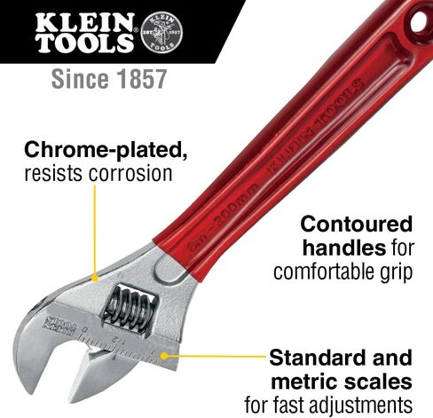 Klein Tools D506-4 Adjustable Drive Wrench, Forged with High Polish Chrome Finish and a plastic dipped handle, 4-Inch in Saudi Arabia