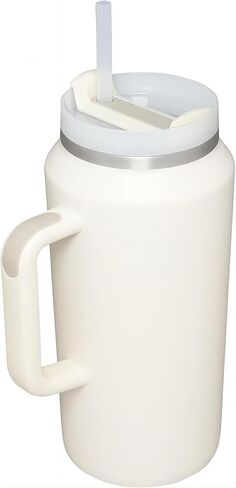 64 OZ Insulated Tumbler with Handle and Straw,Half Gallon Water Bottle Double Vacuum Stainless Steel Water jug for Men Women Fitness Sport Gym Outdoor Camping (Cream) in Saudi Arabia