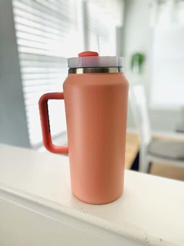 64 OZ Insulated Tumbler with Handle and Straw,Half Gallon Water Bottle Double Vacuum Stainless Steel Water jug for Men Women Fitness Sport Gym Outdoor Camping (Cream) in Saudi Arabia