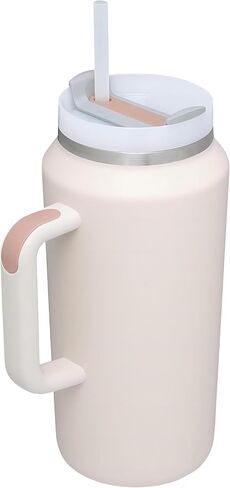64 OZ Insulated Tumbler with Handle and Straw,Half Gallon Water Bottle Double Vacuum Stainless Steel Water jug for Men Women Fitness Sport Gym Outdoor Camping (Cream) in Saudi Arabia