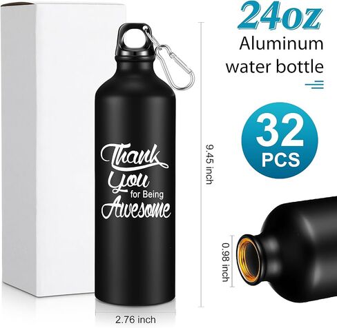 Uiifan 32 Pcs Thank You Gift for Coworker Aluminum Water Bottle Employee Appreciation Gift Inspirational Lightweight Sports Water Bottle Bulk for Teacher Staff (Black) in Saudi Arabia