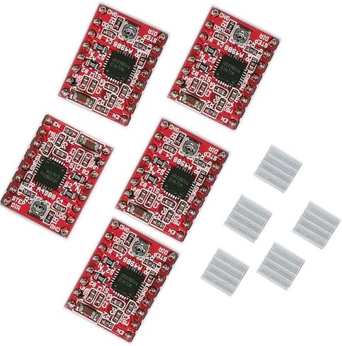 5 قطع A4988 - لوحة وحدة تشغيل المحرك المتدرج باللون الأحمر مع مشتت حراري من الألومنيوم متوافق مع سلالم 1.4 طابعة ثلاثية الأبعاد أو آلة CNC أو الروبوتات - LIONX in Kuwait