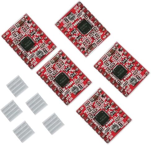 5 قطع A4988 - لوحة وحدة تشغيل المحرك المتدرج باللون الأحمر مع مشتت حراري من الألومنيوم متوافق مع سلالم 1.4 طابعة ثلاثية الأبعاد أو آلة CNC أو الروبوتات - LIONX in Kuwait