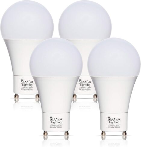 Simba Lighting LED GU24 A19 Light Bulb 9W 60W to 75W Replacement (4 Pack) 120V 2 Prong Twist and Lock Base for Ceiling Lights, Pendants, Outdoor Lanterns, Floor Lamps, Non-Dimmable, 5000K Daylight in Saudi Arabia
