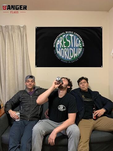 Banger - Prestige Worldwide International Music Corporation Step Brothers Movie College Dorm Room لافتة علم Frat مقاس 3x5 أقدام in Saudi Arabia