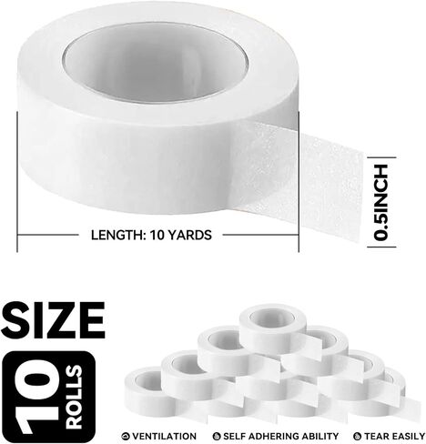Nicime 10 Rolls 0.5 Inch Breathable Skin Tape, Face Tape Nose Tape, Flexible Stretch Bandages for Wound Injuries Swelling Sports (10Yards/Roll, White) in Kuwait