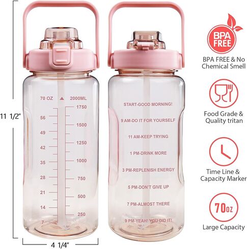 زجاجة مياه بوزن 64 أونصة مع كم، زجاجة مياه ملهمة مع ماصة وعلامة وقت للشرب، إبريق مياه رياضي مضاد للتسرب وخالي من البيسفينول أ وقابل لإعادة الاستخدام من النيوبرين للتمرين اليومي في صالة الألعاب الرياضية in Kuwait