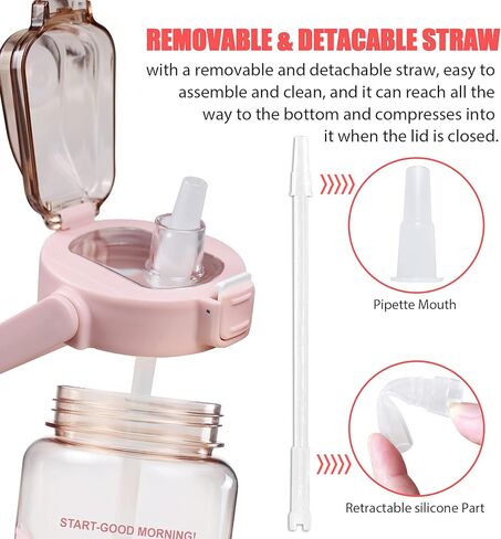 زجاجة مياه بوزن 64 أونصة مع كم، زجاجة مياه ملهمة مع ماصة وعلامة وقت للشرب، إبريق مياه رياضي مضاد للتسرب وخالي من البيسفينول أ وقابل لإعادة الاستخدام من النيوبرين للتمرين اليومي في صالة الألعاب الرياضية in Kuwait