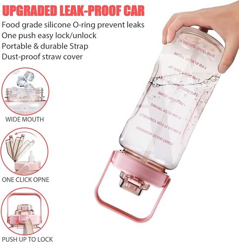 زجاجة مياه بوزن 64 أونصة مع كم، زجاجة مياه ملهمة مع ماصة وعلامة وقت للشرب، إبريق مياه رياضي مضاد للتسرب وخالي من البيسفينول أ وقابل لإعادة الاستخدام من النيوبرين للتمرين اليومي في صالة الألعاب الرياضية in Kuwait