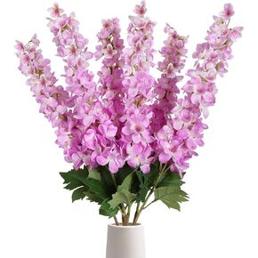 Dusty Blue Delphinium Artificial Flowers,6PCS Blue Faux Flowers 35in Silk Flowers Long Stem Flowers for Tall Vase Home Wedding Table Decor(Dark Blue)