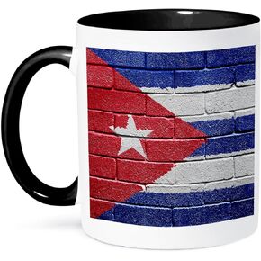 3dRose mug_155213_1 National Flag of Cuba Painted Onto a Brick Wall Cuban Ceramic Mug, 11-Ounce