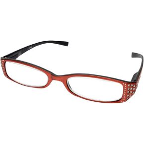 Calabria 834 Dazzle Reading Glasses +1.75 Sunset Red Women Rhinestone Crystal Bling Single Power Readers Stylish Hard Case